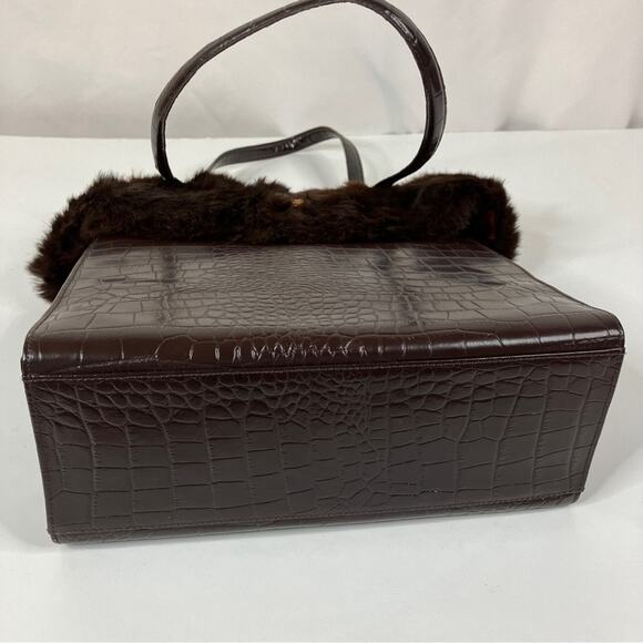 BHS British Home Store | Brown Faux Crocodile Fur Trim Handbag - Picture 10 of 13